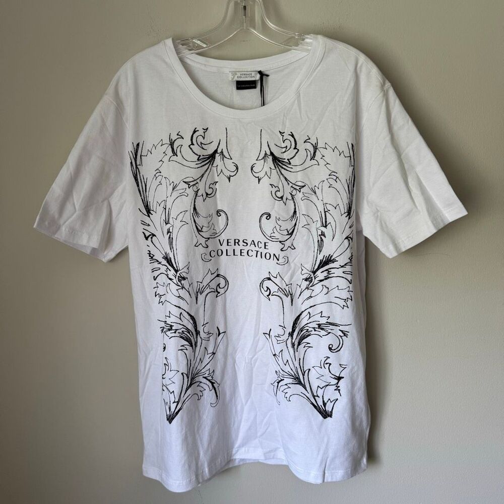 Versace Collection Men’s Baroque Graphic T-Shirt White Black Size XL NWT Cotton